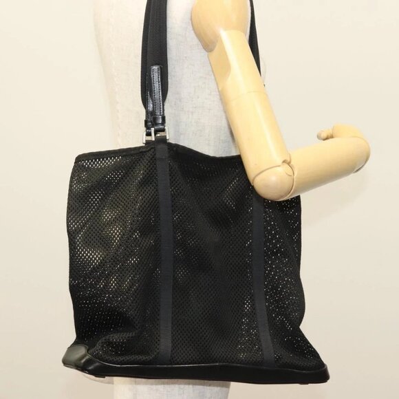 PRADA Tote Bag Nylon Black Silver Auth - Picture 1 of 15